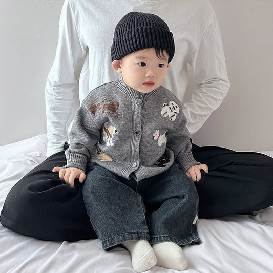 【BABY&KID】可愛いペット柄グレーカーディガンSK051408