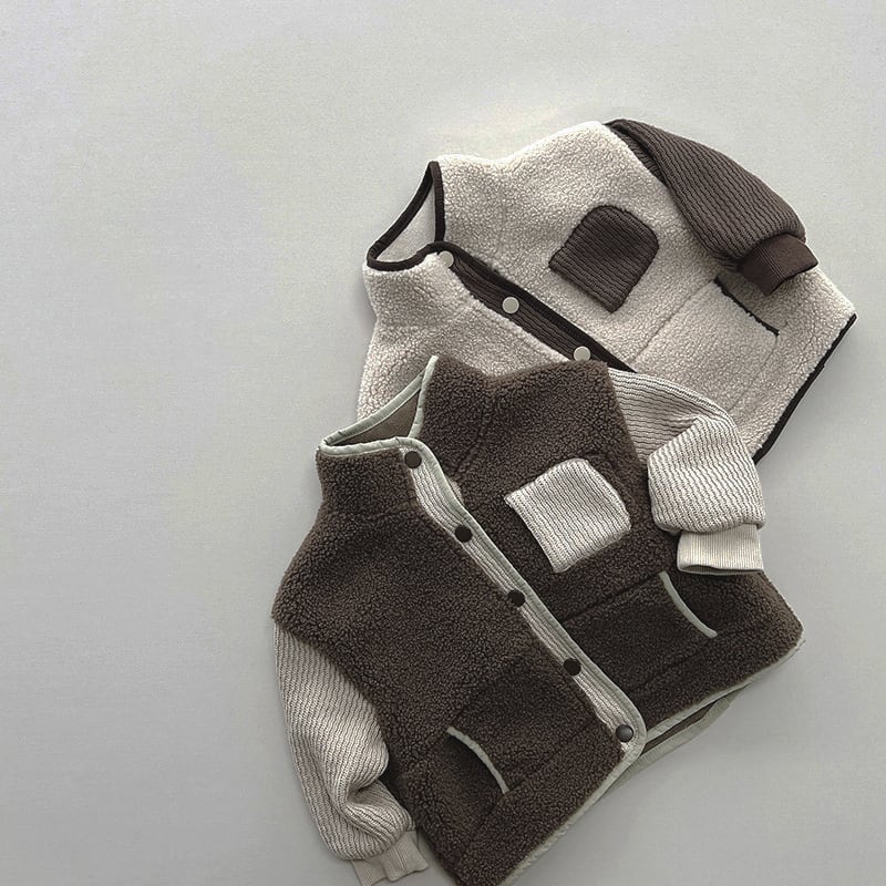 【BABY&KID】冬新作バイカラーストライプもこもコート 全2色SK11335