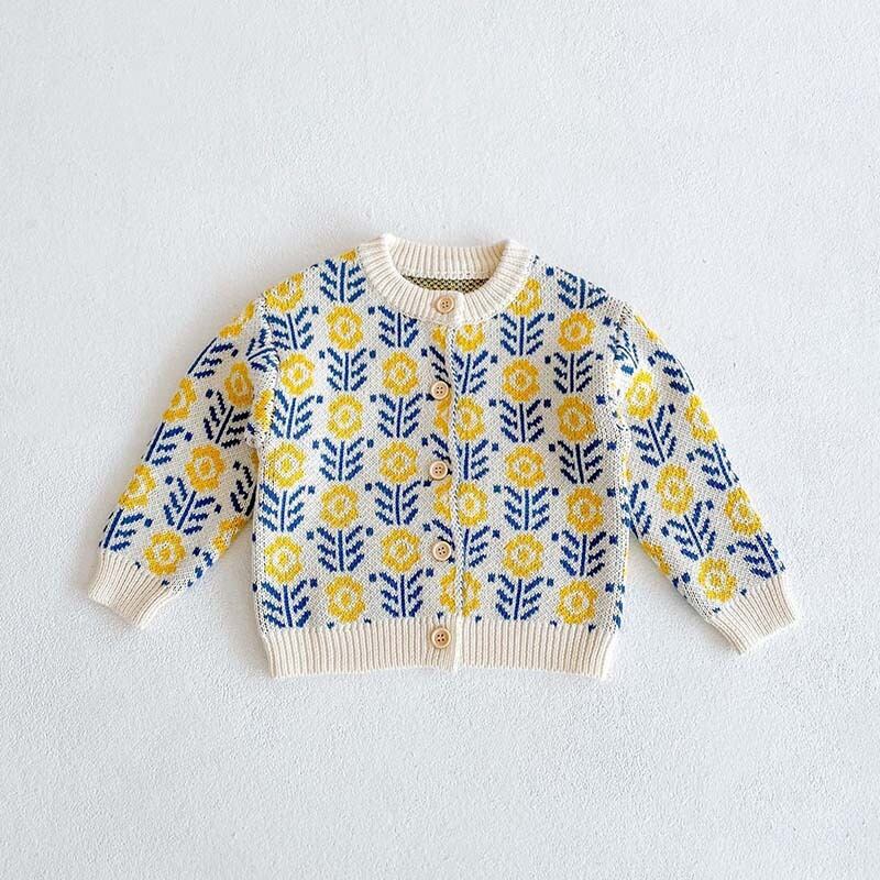【BABY&KID】ひまわり柄ニットカーディガンORロンパースSK11324
