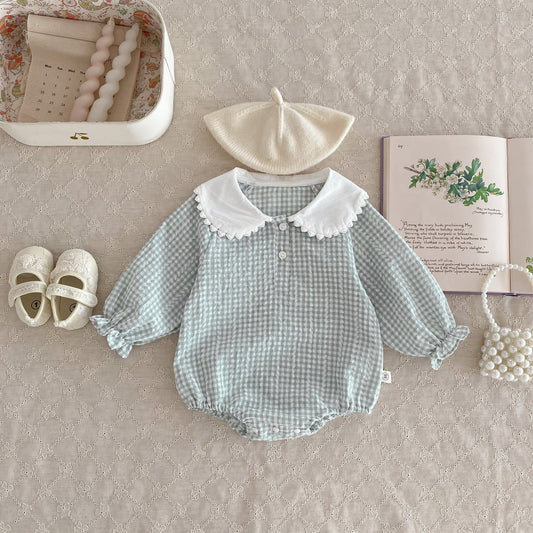 【BABY】グリーンチェックプリンセスロンパースSK031509