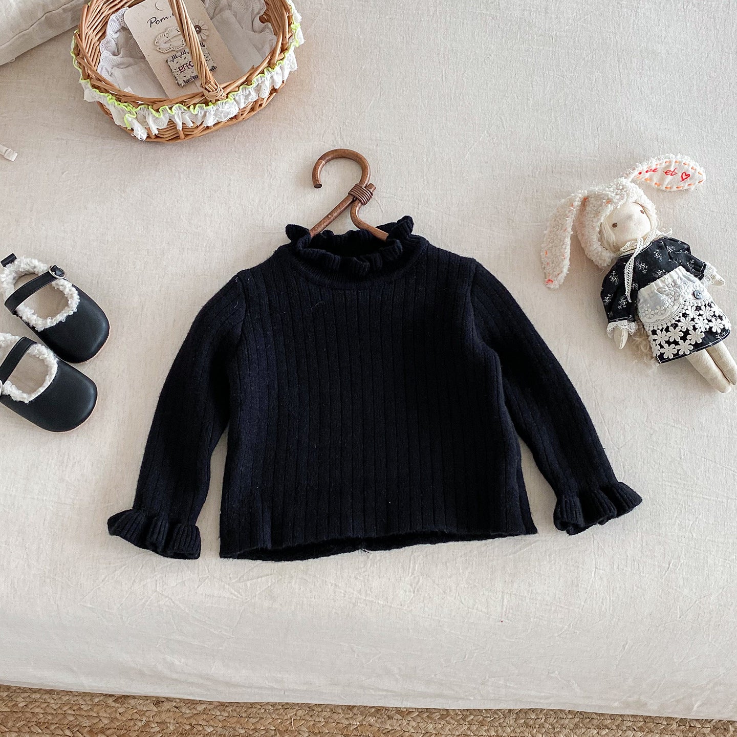 【BABY】冬新作 ボアリボン刺繍ロンパースSK102107