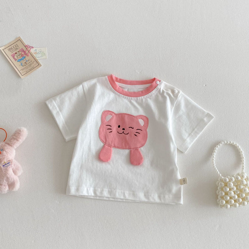 【BABY&KID】夏新作 ネコプリントTシャツ、ワンピ、サロペット、ドットパンツセットSKO71201