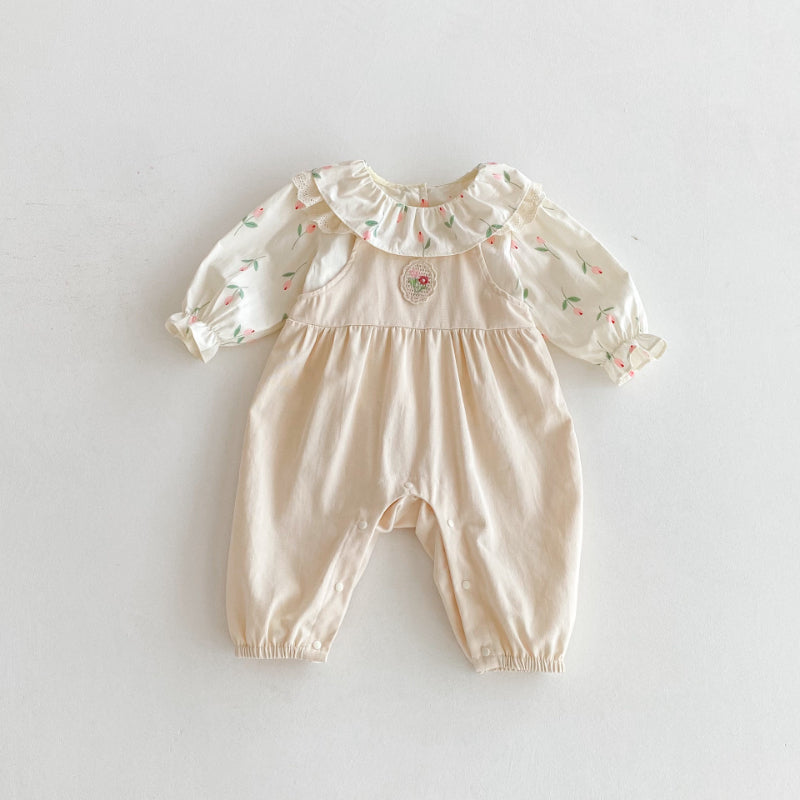 【BABY】花柄トップス、花刺繍サロペットパンツSK092318