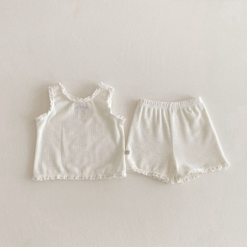 【BABY】夏新作 蝶結び刺繍無地セットアップSK092218