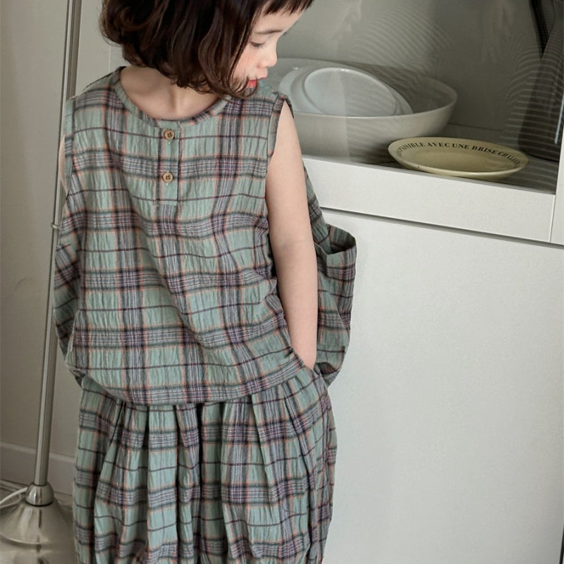 【BABY&KID】夏新作 チェックコットンリネンセットアップSK080511