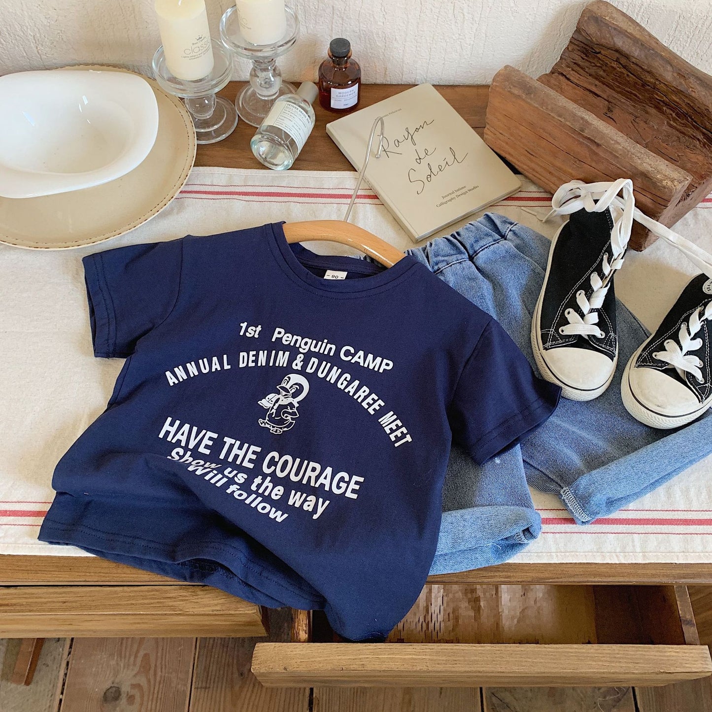【BABY&KID】夏新作 ペンギン刺繍×英字TシャツSK091626