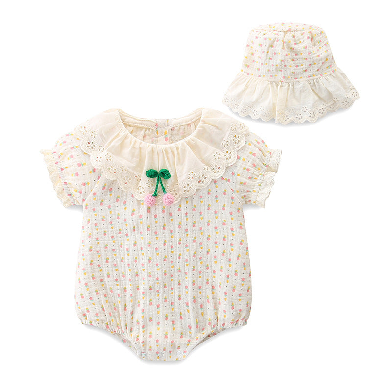 【BABY】夏新作 クルーネック花柄ロンパース&帽子SK091520