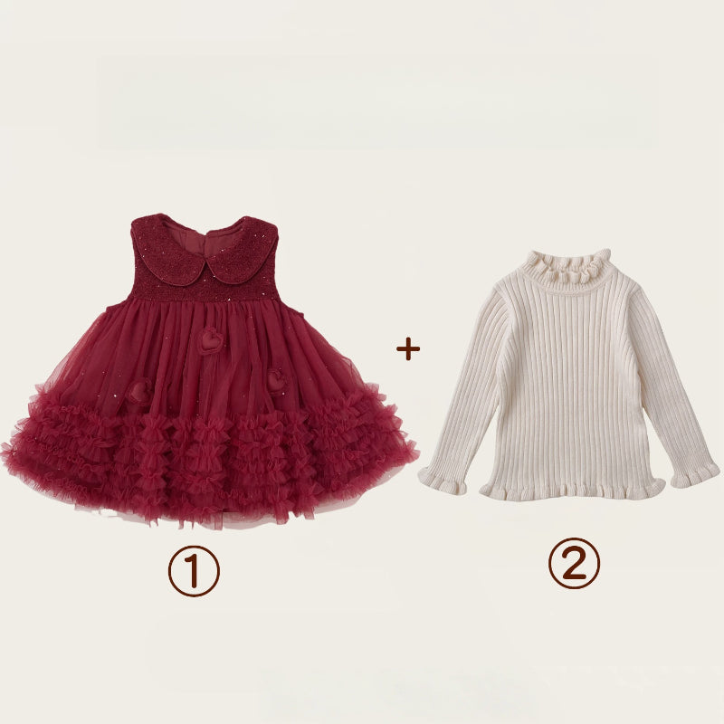 【BABY&KID】冬新作 立体ハートチュールワンピース&ニットセーターSK102429