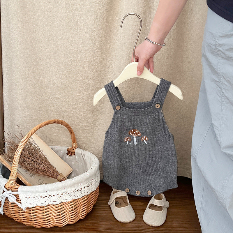 【BABY】きのこ刺繍サロペットロンパース、カーディガンSK101814