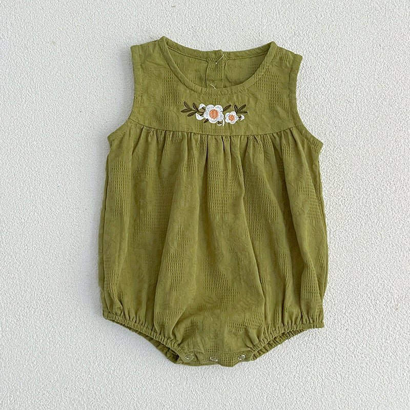 【姉妹服】夏新作 フラワー刺繍ノースリーブロンパース、ワンピースSK081625