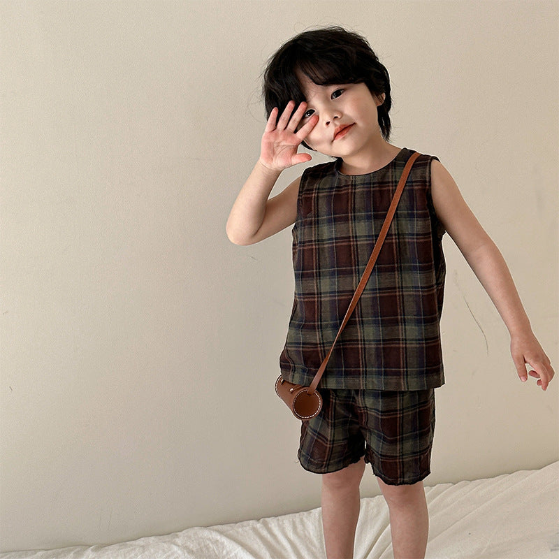 【BABY&KID】夏新作 レトロチェックノースリーブセットアップSK063025