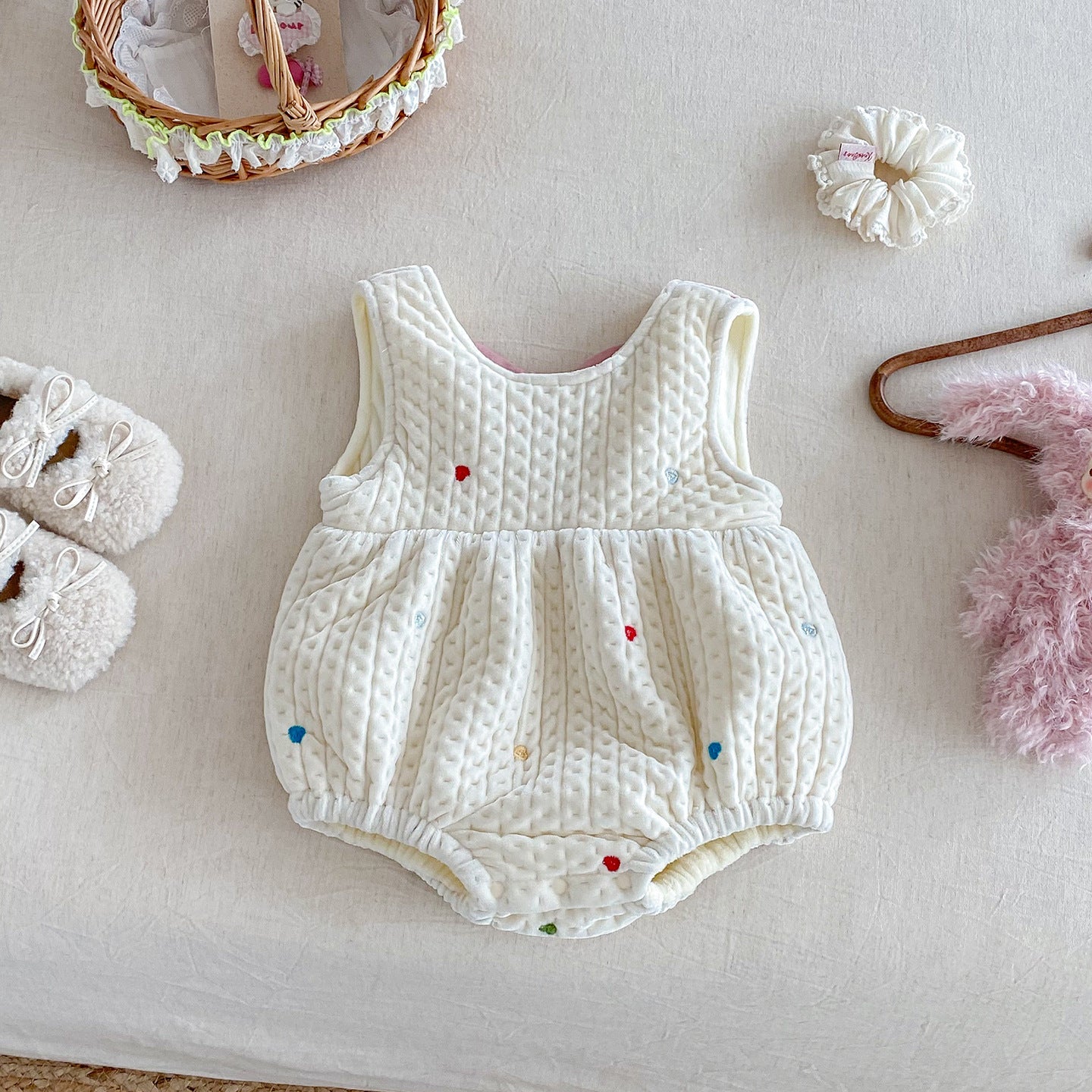 【BABY】冬新作カラフルハート裏起毛ロンパース、レースリブインナーSK102212