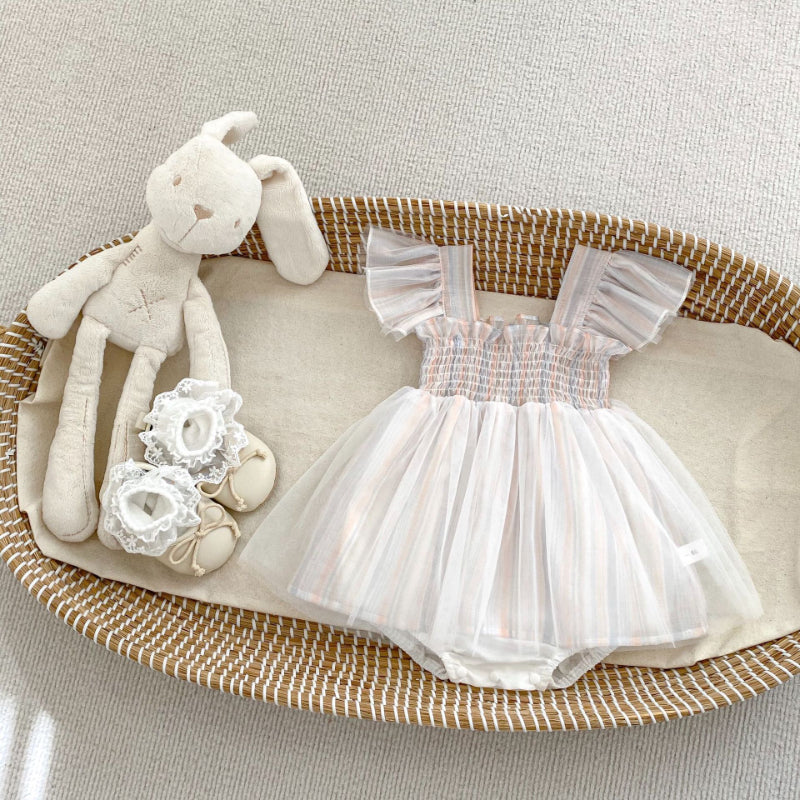 【BABY】夏新作 チュールスカート付き フリル袖ロンパースSKO70714