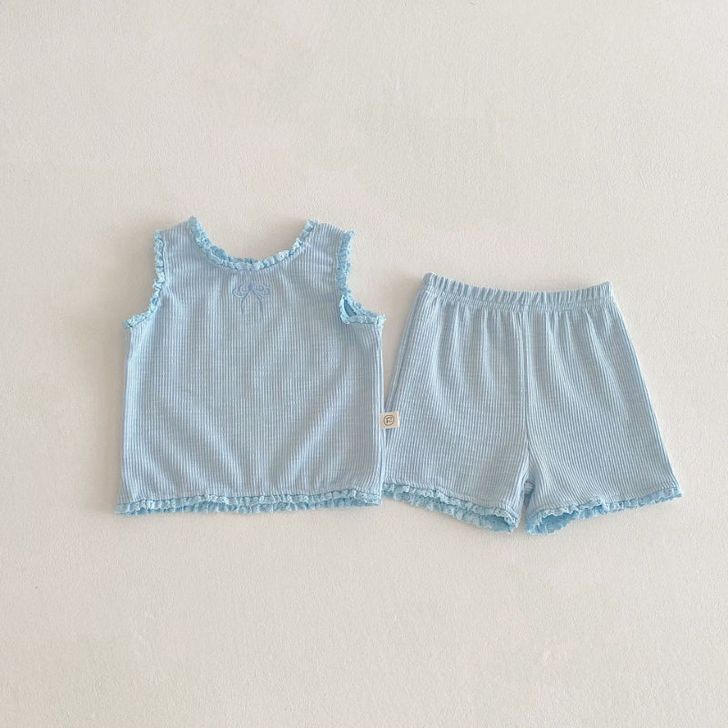 【BABY】夏新作 蝶結び刺繍無地セットアップSK092218
