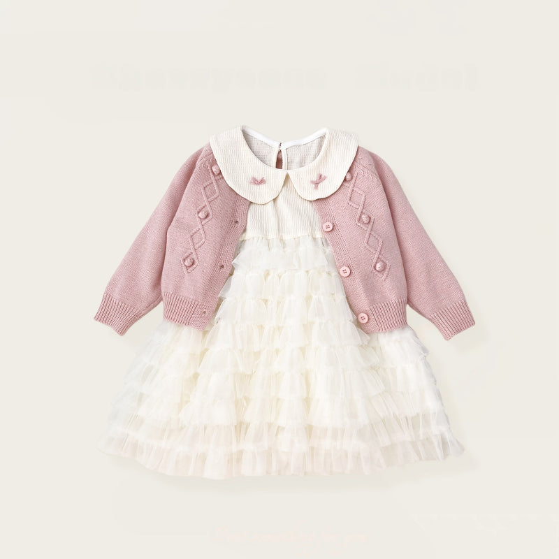 【BABY&KID】ポンポンカーディガン&リボンチュールワンピースSK102431