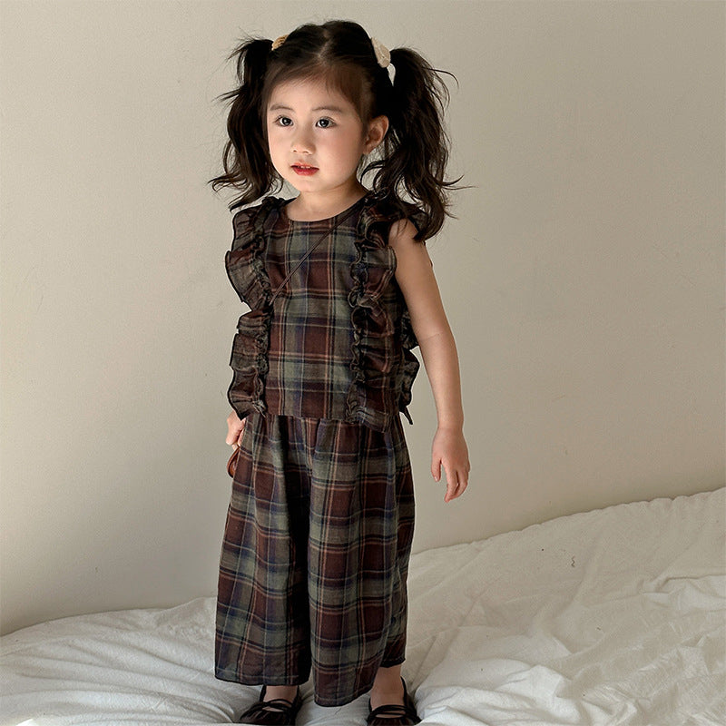 【BABY&KID】夏新作 レトロチェックノースリーブセットアップSK063025