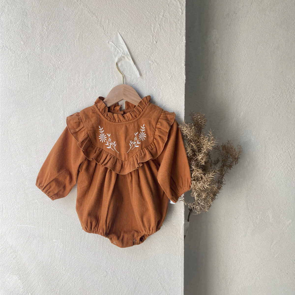 【BABY】起毛花柄刺繍ロンパースSK101522
