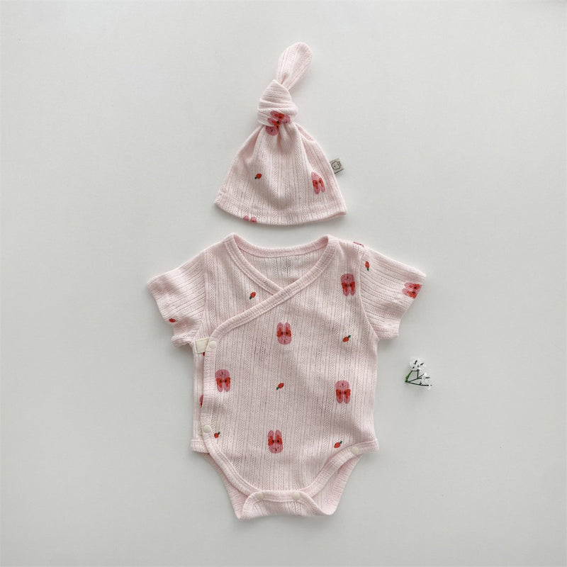 【BABY】夏新作 総柄キャラクターロンパース&帽子SK080825