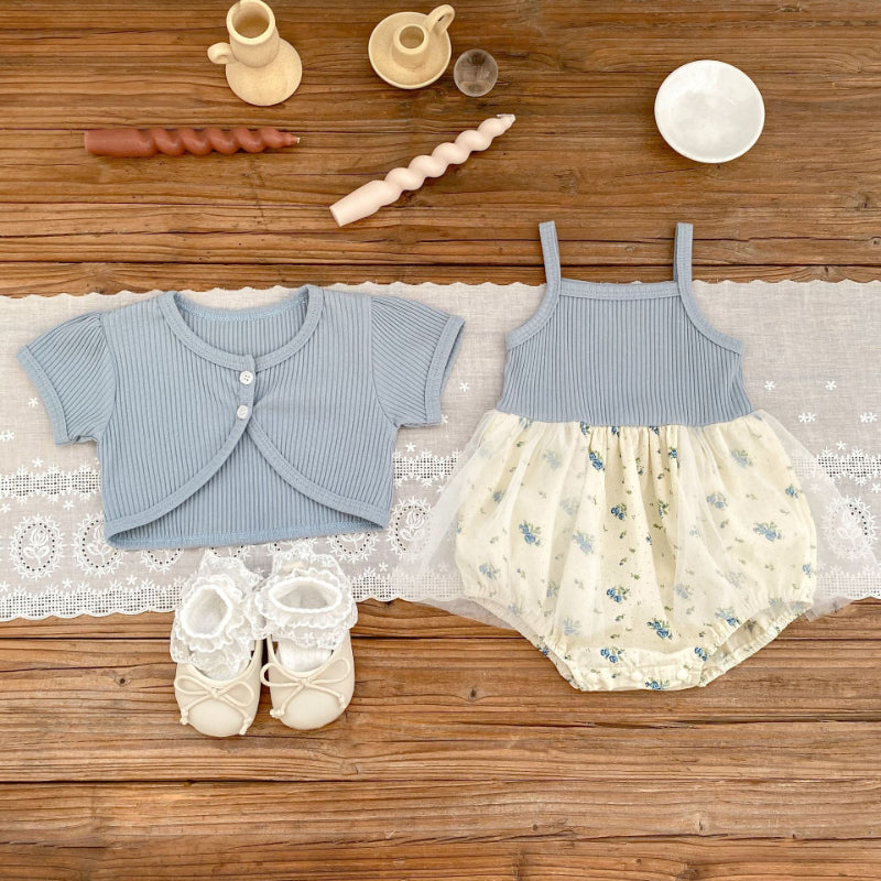 【BABY】夏新作 メッシュロンパース&カーディガンセットアップSK071908