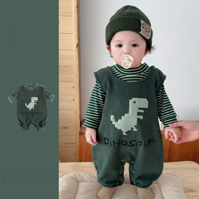 【BABY】冬新作 裏起毛サロペットパンツ&ボーダーインナーSK102414