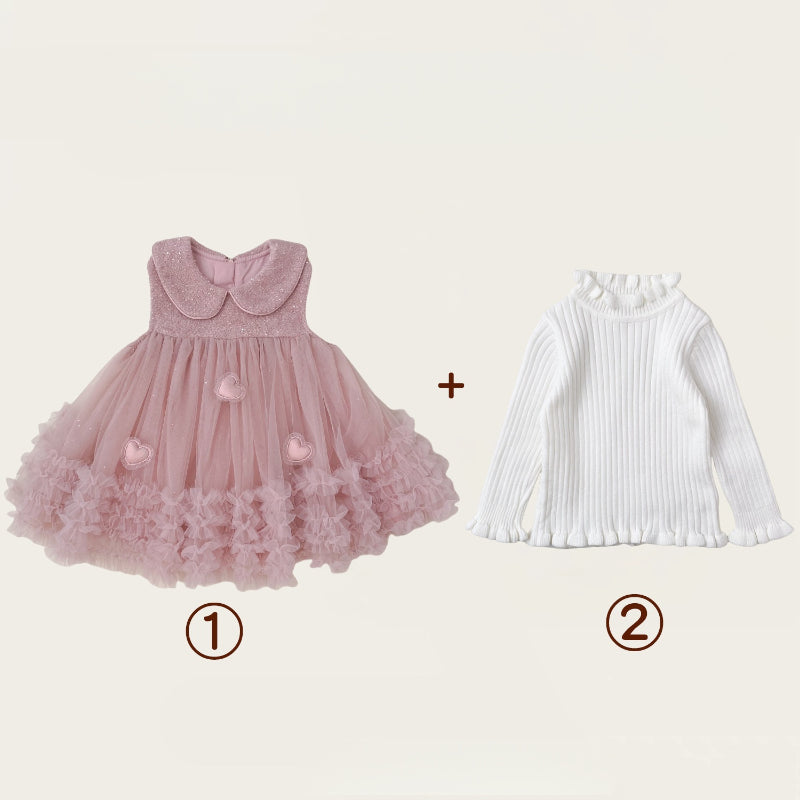 【BABY&KID】冬新作 立体ハートチュールワンピース&ニットセーターSK102429