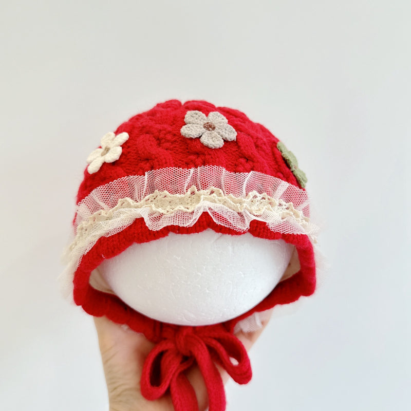 【HAT】三つ花レースベビーボンネットSK101611
