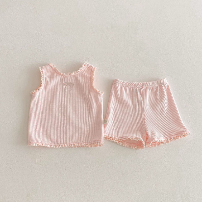 【BABY】夏新作 蝶結び刺繍無地セットアップSK092218