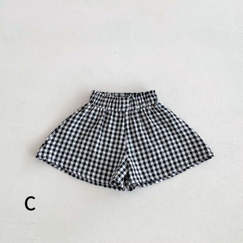 【BABY&KID】夏新作 フリル袖Tシャツ、チェックショートパンツSK091219