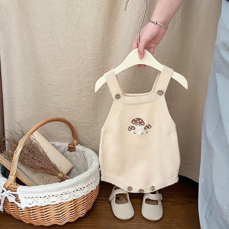 【BABY】きのこ刺繍サロペットロンパース、カーディガンSK101814