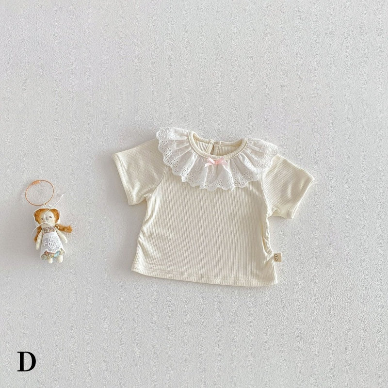 【BABY&KID】夏新作蝶結び総柄サロペット、レース襟TシャツSK104823