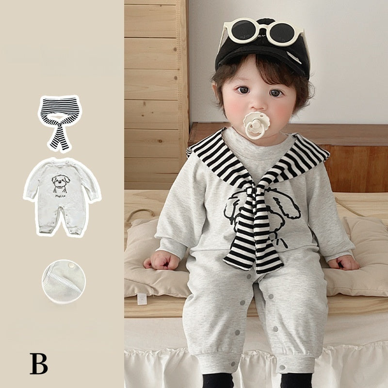【BABY】英字&子犬柄ケープ付きカバーオールSK102409