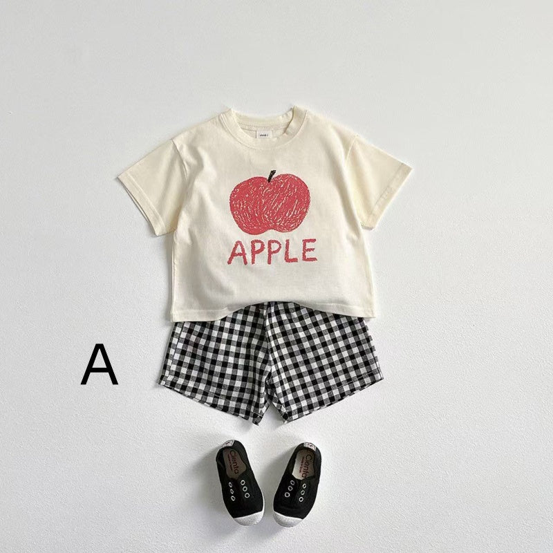 【BABY&KID】夏新作 フルーツ柄トップス&チェックショートパンツSK082204