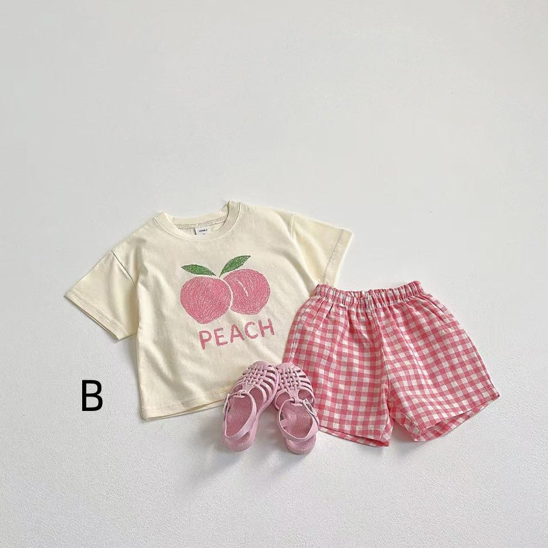 【BABY&KID】夏新作 フルーツ柄トップス&チェックショートパンツSK082204