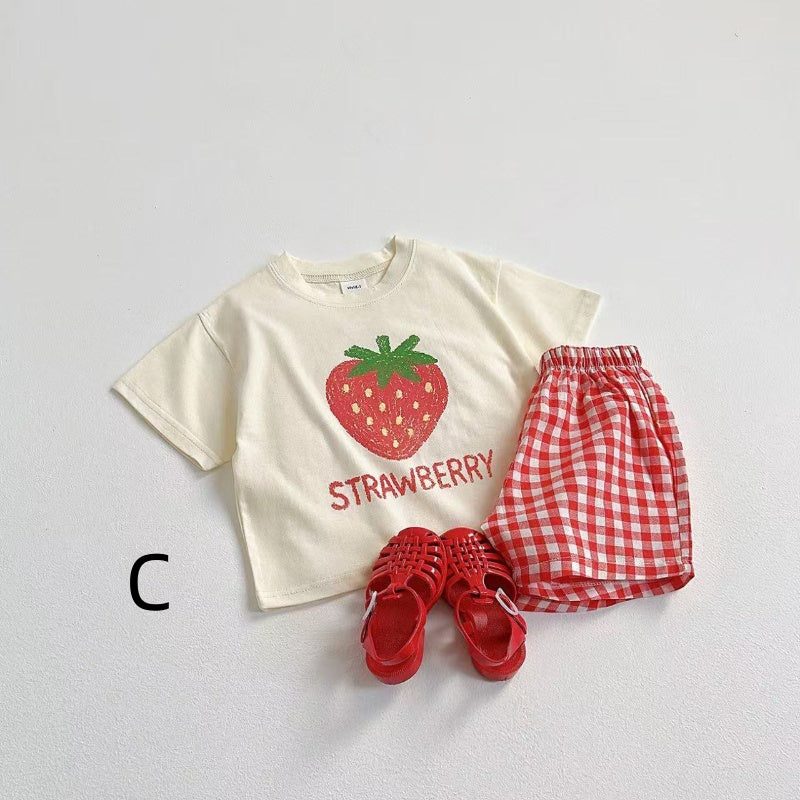 【BABY&KID】夏新作 フルーツ柄トップス&チェックショートパンツSK082204