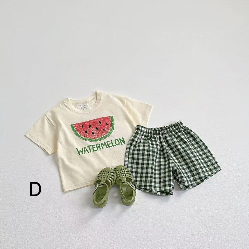 【BABY&KID】夏新作 フルーツ柄トップス&チェックショートパンツSK082204