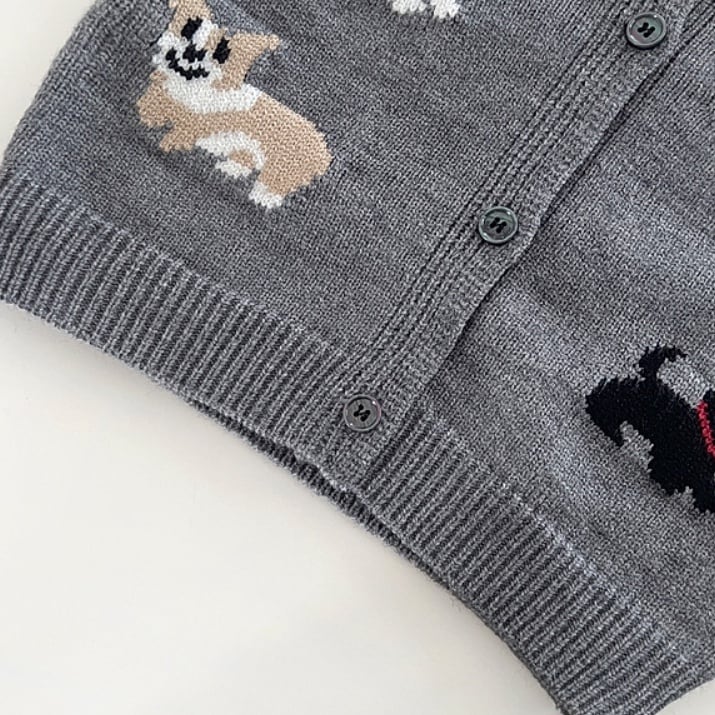 【BABY&KID】可愛いペット柄グレーカーディガンSK051408