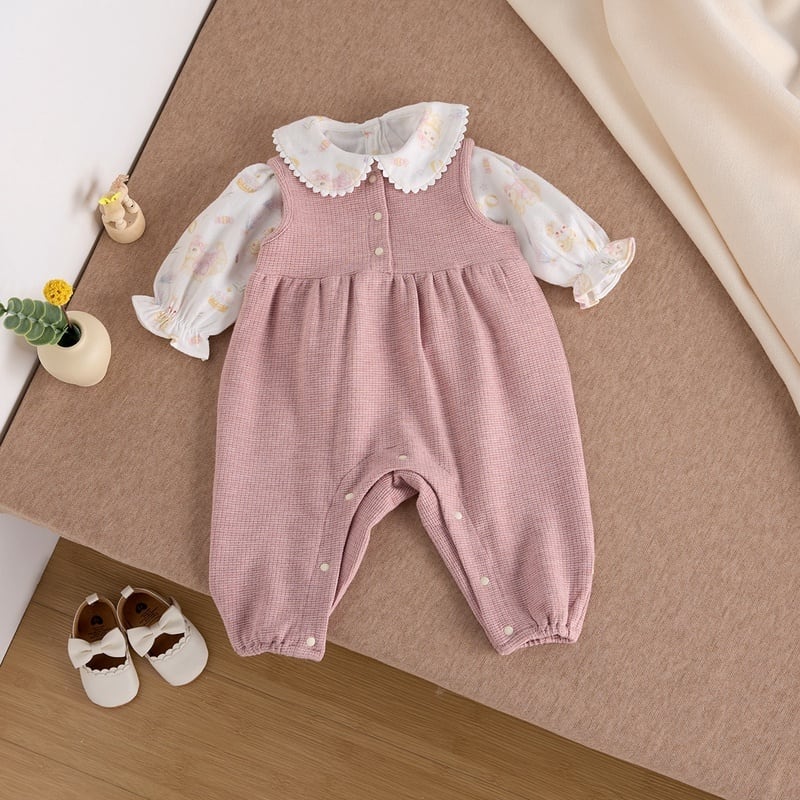 【BABY】可愛いピンク花柄ロンパース、サロペットSK051601