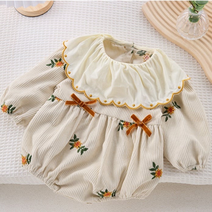 【BABY】フラワー刺繡ロンパースSK051603