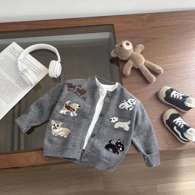 【BABY&KID】可愛いペット柄グレーカーディガンSK051408