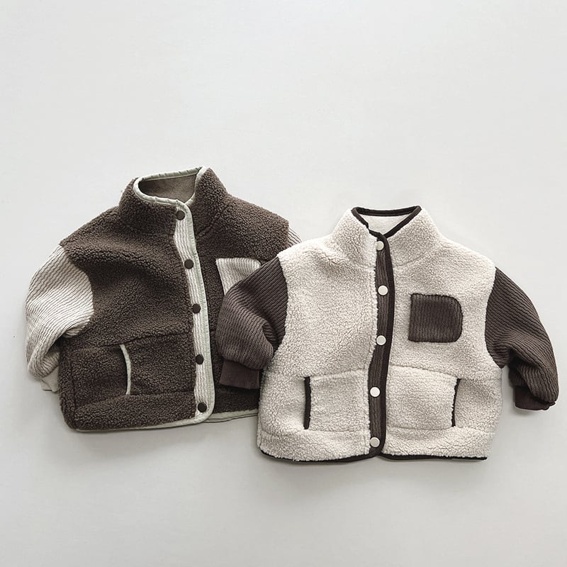 【BABY&KID】冬新作バイカラーストライプもこもコート 全2色SK11335