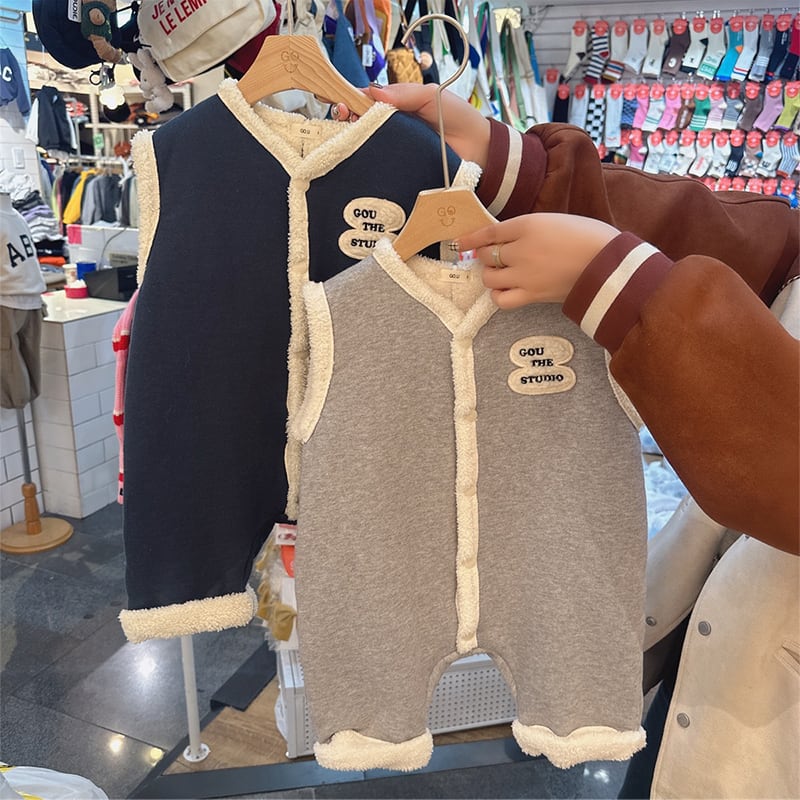 【BABY&KID】冬新作英字プリントフリース無袖オールインワン 全2色SK11387