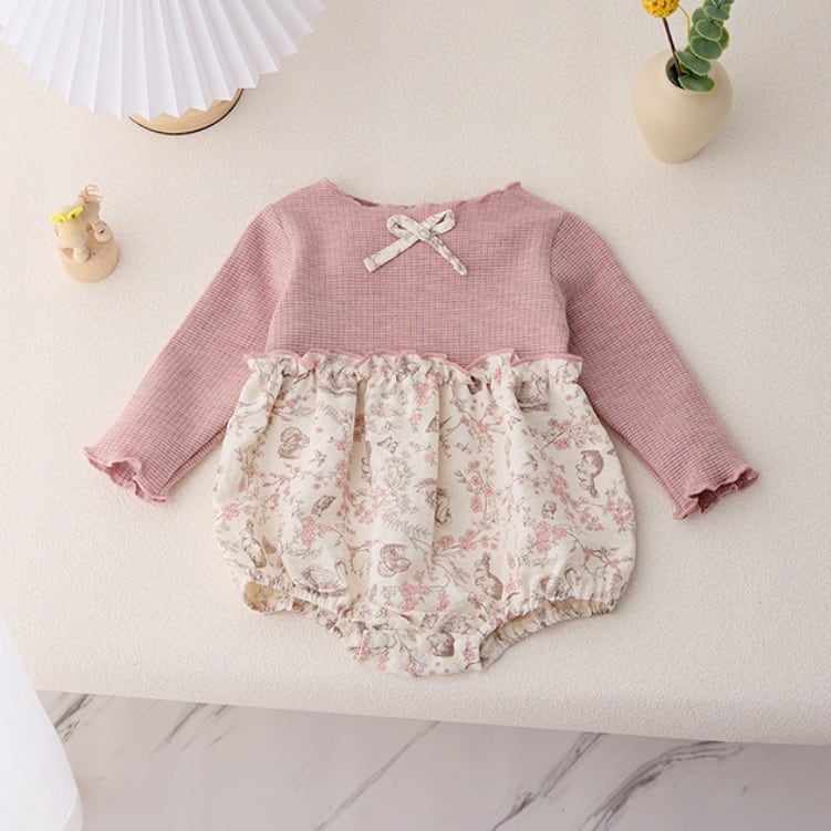 【BABY】可愛いピンク花柄ロンパース、サロペットSK051601