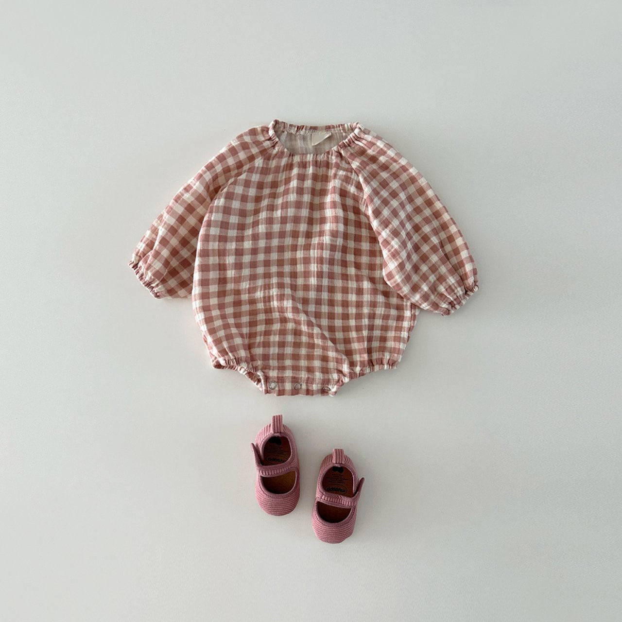 【BABY】ナチュラルチェック、ハートロンパースSK031004
