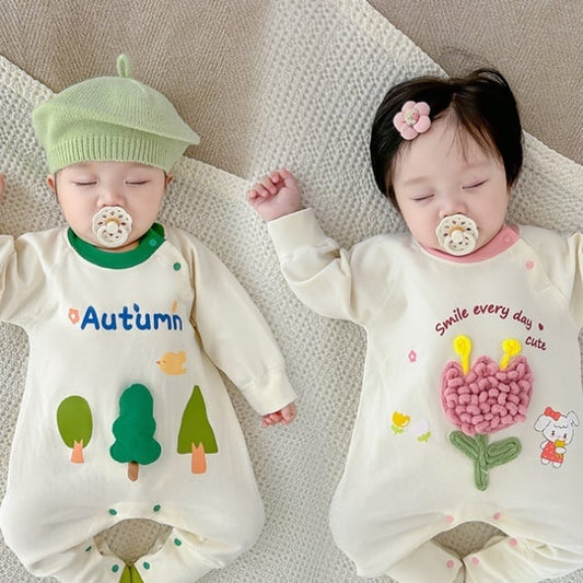 【BABY】可愛いツリー、チューリップ柄ロンパースSK051607
