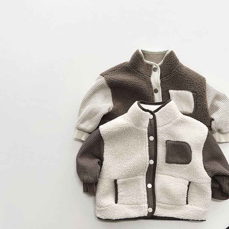 【BABY&KID】冬新作バイカラーストライプもこもコート 全2色SK11335