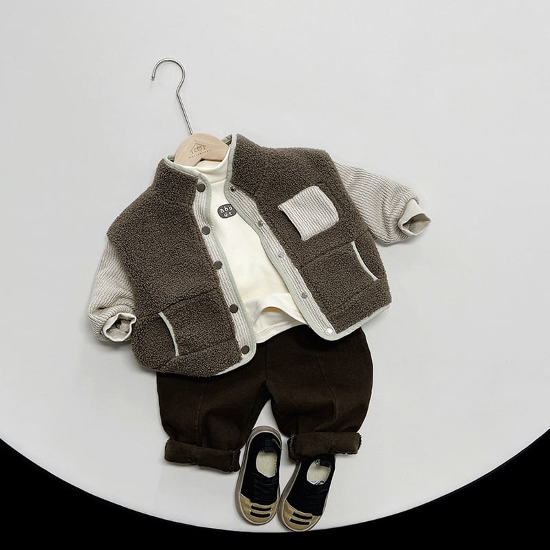 【BABY&KID】冬新作バイカラーストライプもこもコート 全2色SK11335