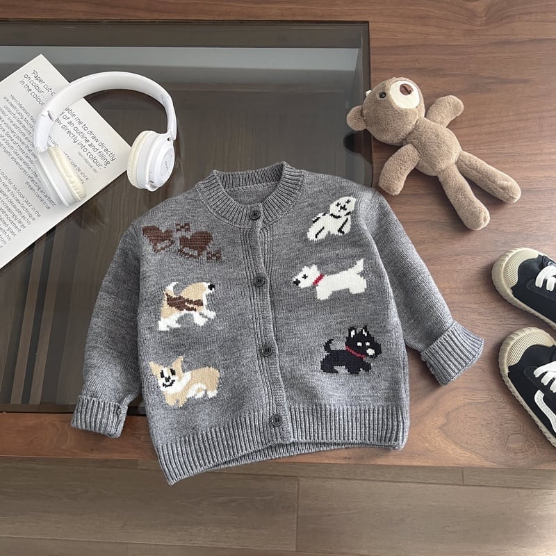 【BABY&KID】可愛いペット柄グレーカーディガンSK051408