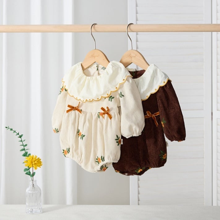 【BABY】フラワー刺繡ロンパースSK051603