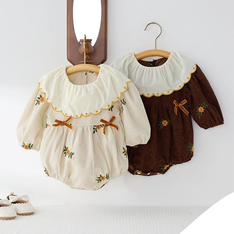 【BABY】フラワー刺繡ロンパースSK051603
