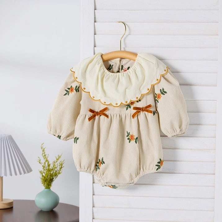 【BABY】フラワー刺繡ロンパースSK051603